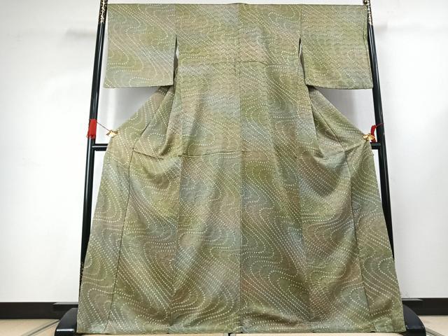 平和屋着物●上質な小紋　総絞り　流水文　暈し染め　ロング丈　正絹　逸品　AABK1002fy