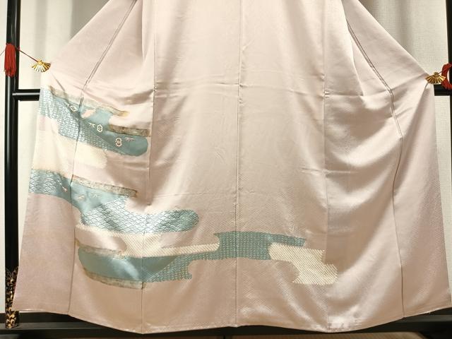 平和屋着物●訪問着　絞り　刺繍　霞取り吉祥文　銀彩　正絹　逸品　AABK1005fy