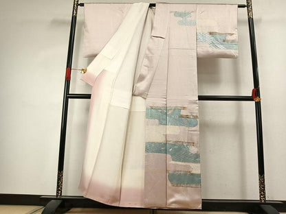 平和屋着物●訪問着　絞り　刺繍　霞取り吉祥文　銀彩　正絹　逸品　AABK1005fy