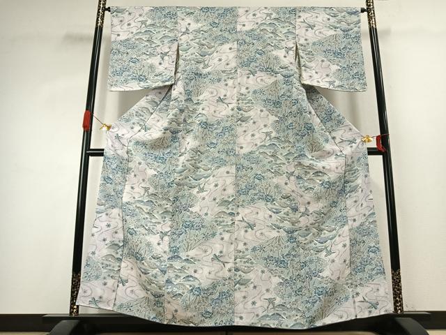 平和屋着物●上質な小紋　型染め　風景花鳥文　正絹　逸品　AABK1006fy