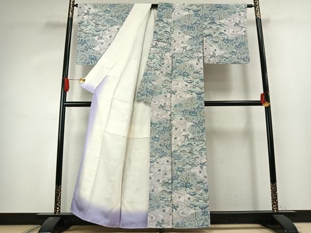 平和屋着物●上質な小紋　型染め　風景花鳥文　正絹　逸品　AABK1006fy