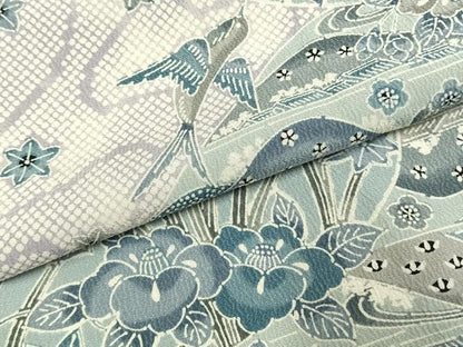 平和屋着物●上質な小紋　型染め　風景花鳥文　正絹　逸品　AABK1006fy