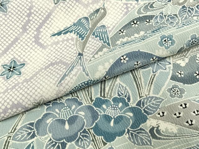 平和屋着物●上質な小紋　型染め　風景花鳥文　正絹　逸品　AABK1006fy