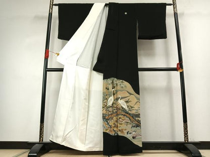 平和屋着物●等楊雪舟　黒留袖　花鳥図　暈し染め　正絹　逸品　AABK1007fy
