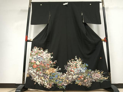 平和屋着物●本加賀友禅作家　土田双園　黒留袖　地紙花文　正絹　逸品　AABK1009fy