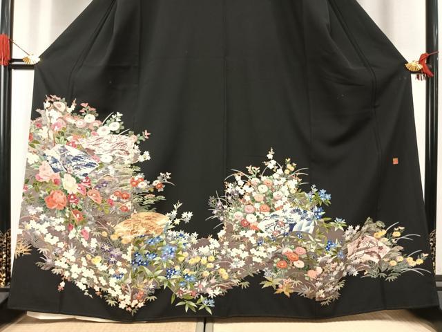 平和屋着物●本加賀友禅作家　土田双園　黒留袖　地紙花文　正絹　逸品　AABK1009fy