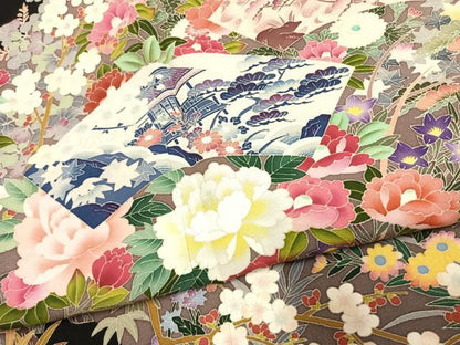 平和屋着物●本加賀友禅作家　土田双園　黒留袖　地紙花文　正絹　逸品　AABK1009fy