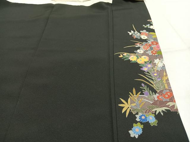 平和屋着物●本加賀友禅作家　土田双園　黒留袖　地紙花文　正絹　逸品　AABK1009fy