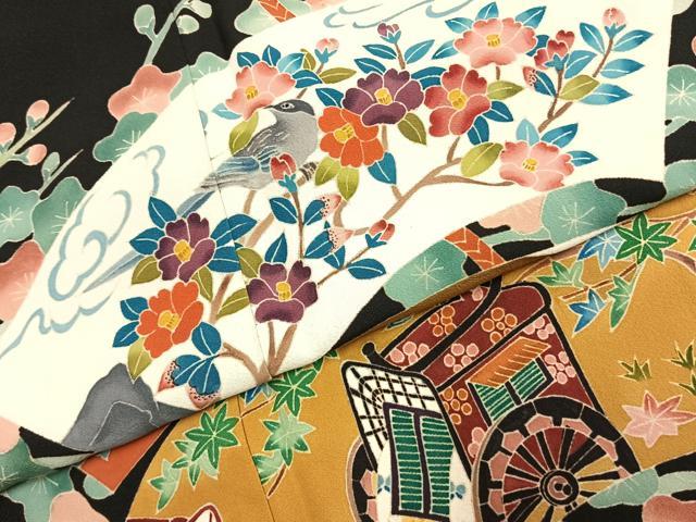 平和屋着物●本加賀友禅作家　中正勲　黒留袖　地紙御所車花鳥文　正絹　逸品　AABK1010fy