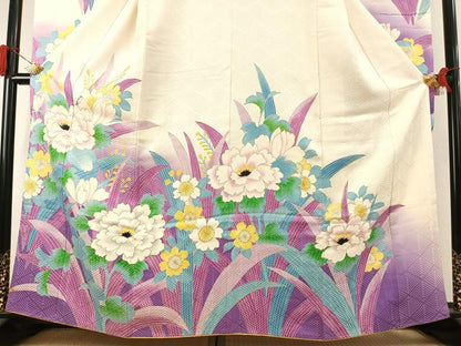平和屋着物●豪華振袖　草花文　暈し染め　金彩　正絹　逸品　AABK1011fy