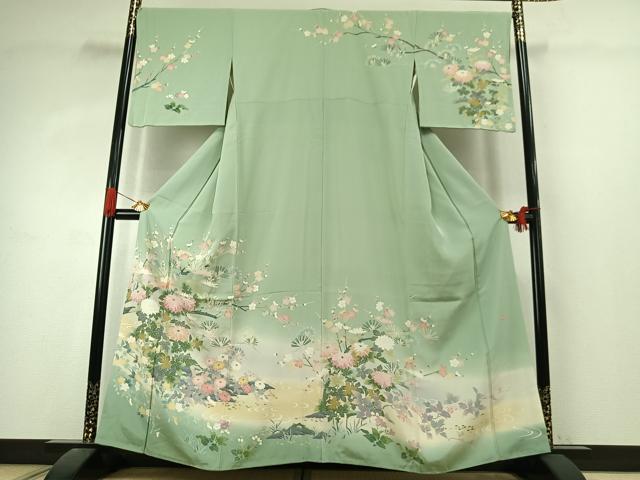 平和屋着物●訪問着　友禅　作家物　草花文　暈し染め　正絹　逸品　AABK1012fy