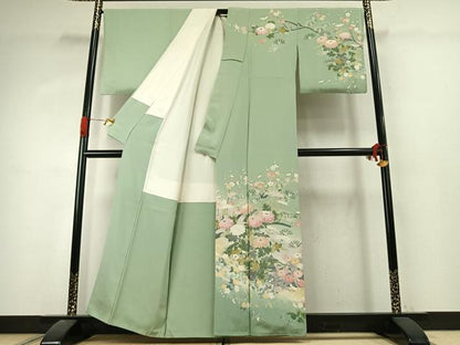 平和屋着物●訪問着　友禅　作家物　草花文　暈し染め　正絹　逸品　AABK1012fy