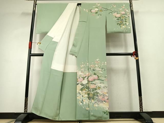 平和屋着物●訪問着　友禅　作家物　草花文　暈し染め　正絹　逸品　AABK1012fy