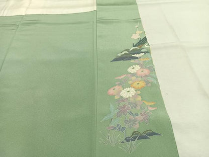 平和屋着物●訪問着　友禅　作家物　草花文　暈し染め　正絹　逸品　AABK1012fy