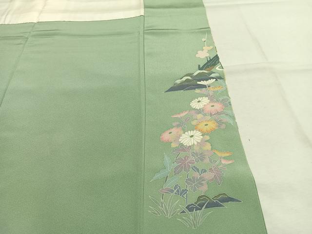 平和屋着物●訪問着　友禅　作家物　草花文　暈し染め　正絹　逸品　AABK1012fy