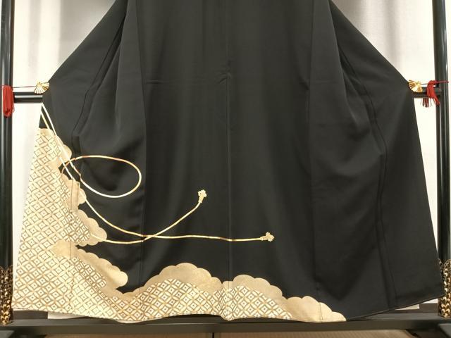 平和屋着物●豪華黒留袖　駒刺繍　雲取り七宝花文　金彩　正絹　逸品　未使用　AABK1013fy