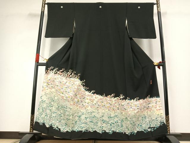 平和屋着物●本加賀友禅作家　百貫華峰　黒留袖　枝梅文　暈し染め　正絹　逸品　AABK1014fy