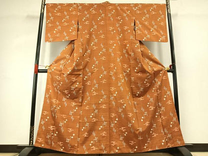 平和屋着物●上質な紬　絣文様　正絹　逸品　AABK1016fy