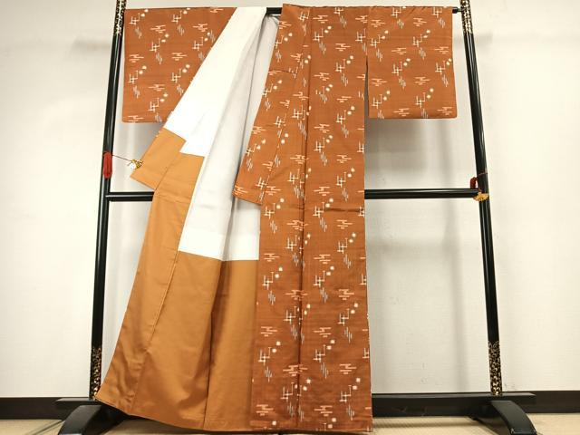 平和屋着物●上質な紬　絣文様　正絹　逸品　AABK1016fy