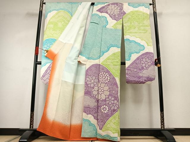 平和屋着物●豪華振袖　総絞り　草花文　正絹　逸品　AABK1017fy