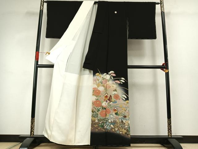 平和屋着物●豪華黒留袖　駒刺繍　花鳥文　暈し染め　金彩　正絹　逸品　未使用　AABK1019fy