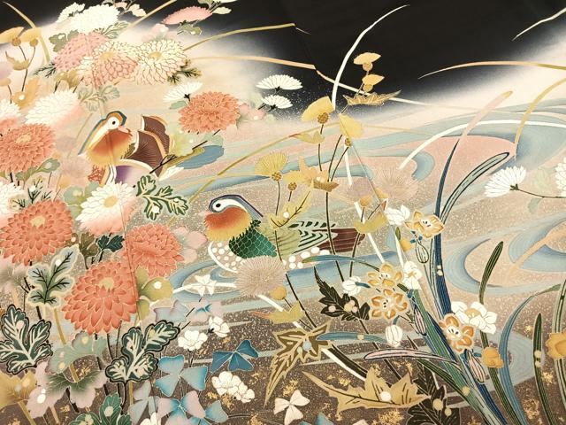 平和屋着物●豪華黒留袖　駒刺繍　花鳥文　暈し染め　金彩　正絹　逸品　未使用　AABK1019fy