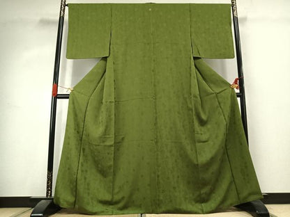 平和屋着物●上質な色無地　立涌花地紋　草色　正絹　逸品　AABK1023fy