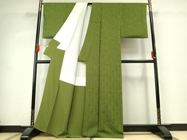 平和屋着物●上質な色無地　立涌花地紋　草色　正絹　逸品　AABK1023fy