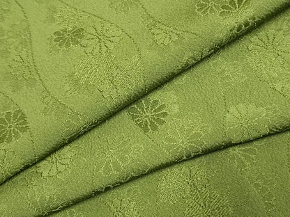 平和屋着物●上質な色無地　立涌花地紋　草色　正絹　逸品　AABK1023fy
