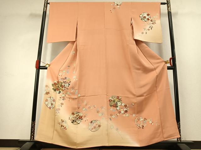 平和屋着物●創業460年・千總　訪問着　駒刺繍　草花文　暈し染め　金彩　正絹　逸品　AABK1025fy