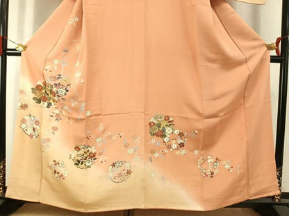 平和屋着物●創業460年・千總　訪問着　駒刺繍　草花文　暈し染め　金彩　正絹　逸品　AABK1025fy