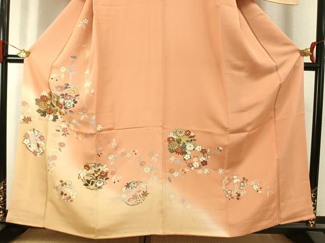 平和屋着物●創業460年・千總　訪問着　駒刺繍　草花文　暈し染め　金彩　正絹　逸品　AABK1025fy