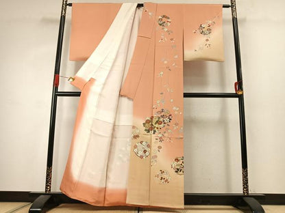 平和屋着物●創業460年・千總　訪問着　駒刺繍　草花文　暈し染め　金彩　正絹　逸品　AABK1025fy