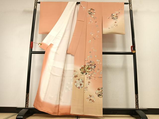 平和屋着物●創業460年・千總　訪問着　駒刺繍　草花文　暈し染め　金彩　正絹　逸品　AABK1025fy