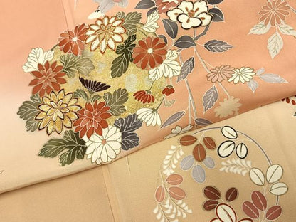 平和屋着物●創業460年・千總　訪問着　駒刺繍　草花文　暈し染め　金彩　正絹　逸品　AABK1025fy