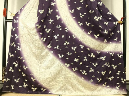 平和屋着物●訪問着　総刺繍　草花文　暈し染め　金糸　ロング丈　正絹　逸品　AABK1030fy