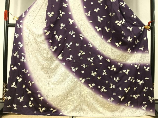 平和屋着物●訪問着　総刺繍　草花文　暈し染め　金糸　ロング丈　正絹　逸品　AABK1030fy