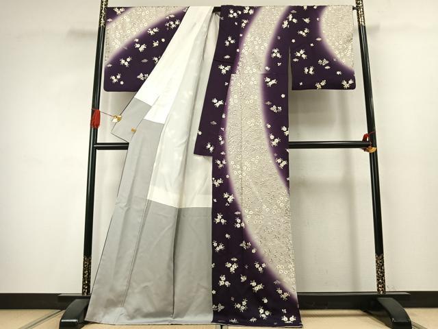 平和屋着物●訪問着　総刺繍　草花文　暈し染め　金糸　ロング丈　正絹　逸品　AABK1030fy