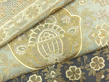 平和屋着物●訪問着　中国三大刺繍　汕頭刺繍　スワトウ刺繍　総刺繍　吉祥花文　暈し染め　金糸　正絹　逸品　AABK1031fy