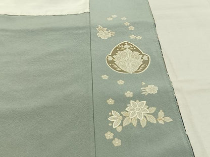 平和屋着物●訪問着　中国三大刺繍　汕頭刺繍　スワトウ刺繍　総刺繍　吉祥花文　暈し染め　金糸　正絹　逸品　AABK1031fy