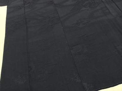 平和屋着物●銀座 志ま亀 色無地 草花地紋 濃藍色 たとう紙付き 正絹 逸品 AABK1036fy