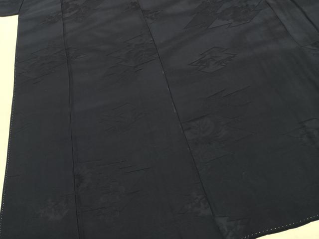 平和屋着物●銀座 志ま亀 色無地 草花地紋 濃藍色 たとう紙付き 正絹 逸品 AABK1036fy