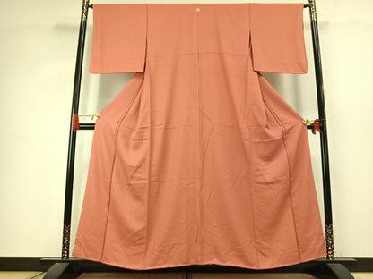 平和屋着物●上質な色無地　紋意匠　珊瑚朱色　正絹　逸品　未使用　AABK1037fy