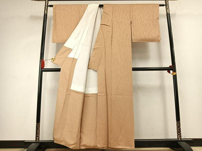 平和屋着物●上質な色無地　よろけ縞地紋　飴色　正絹　逸品　AABK1038fy