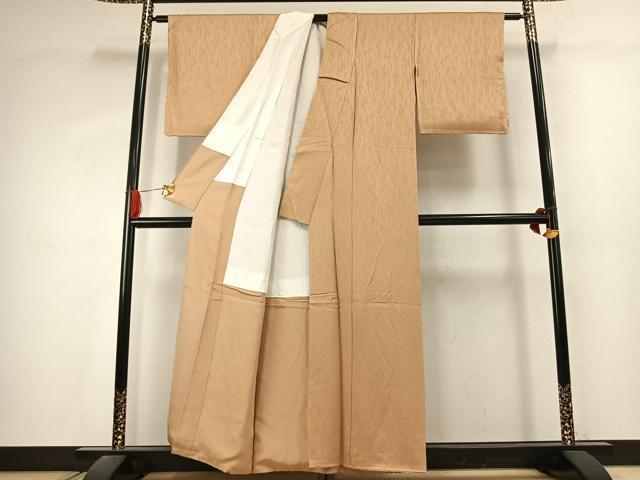 平和屋着物●上質な色無地　よろけ縞地紋　飴色　正絹　逸品　AABK1038fy