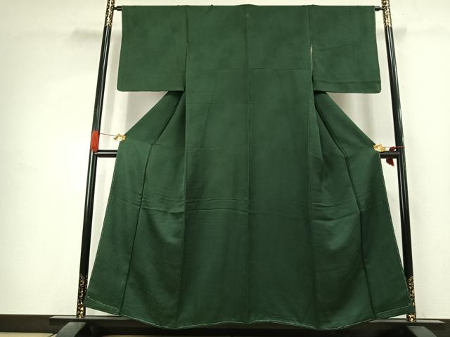 平和屋着物●上質な色無地　霞地紋　千歳緑色　京王百貨店扱い　正絹　逸品　未使用　AABK1039fy