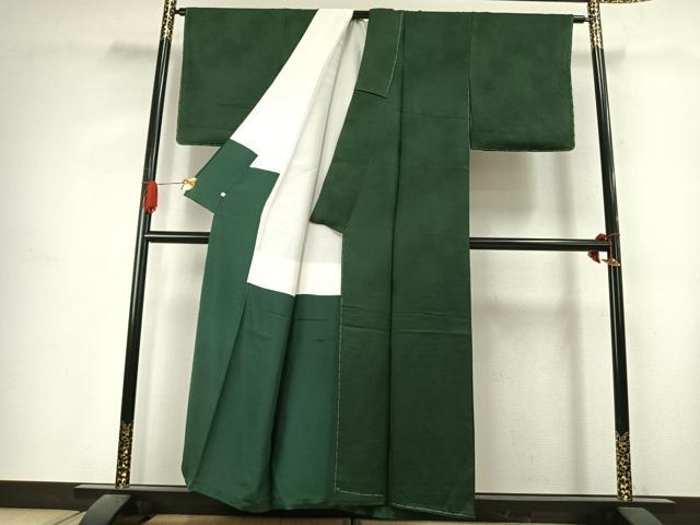 平和屋着物●上質な色無地　霞地紋　千歳緑色　京王百貨店扱い　正絹　逸品　未使用　AABK1039fy