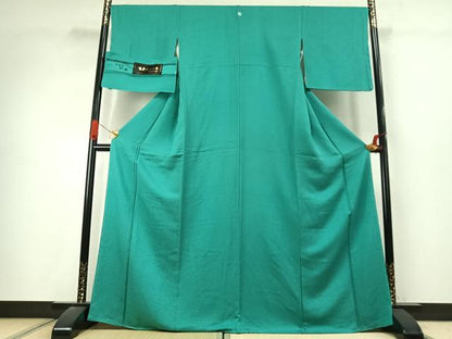 平和屋着物●上質な色無地　翡翠色　反端付き　正絹　逸品　AABK1042fy
