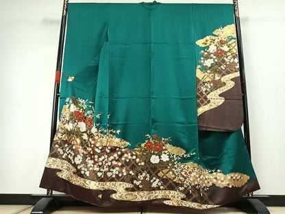 平和屋着物●豪華振袖　草花文　金彩　正絹　逸品　AABK1043fy
