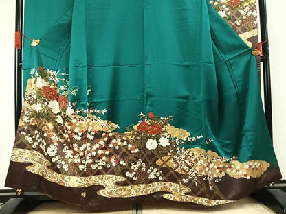 平和屋着物●豪華振袖　草花文　金彩　正絹　逸品　AABK1043fy